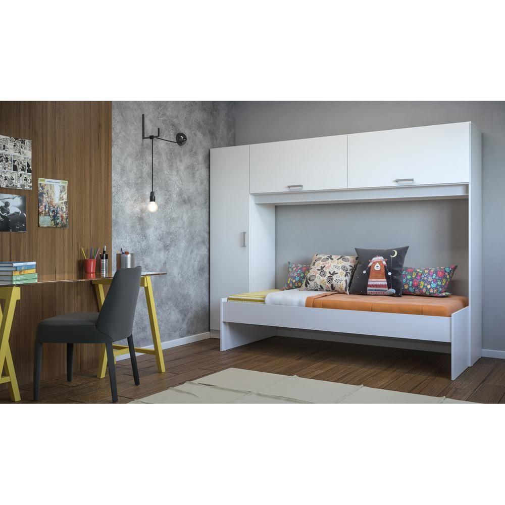 Roupeiro com Cama Multimóveis para Colchão 190x90cm Branca - 5
