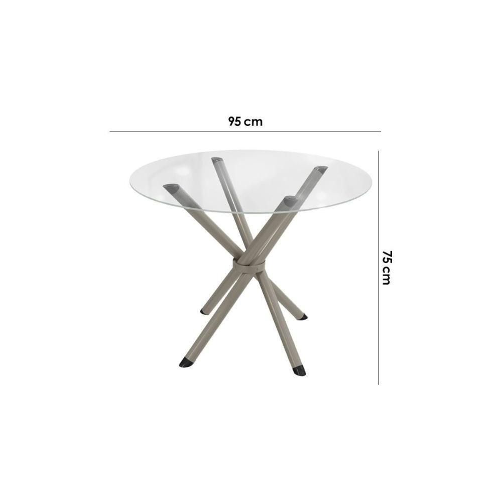 Sala De Jantar Completa Volga C/ Tampo De Vidro 95cm E 4 Cadeiras Portugal Niquel - Courano Capuccino - Kappesberg - 4