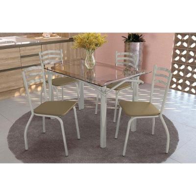 Sala De Jantar Completa Elba C/ Tampo De Vidro 120cm E 4 Cadeiras Portugal Niquel - Courano Capuccino - Kappesberg