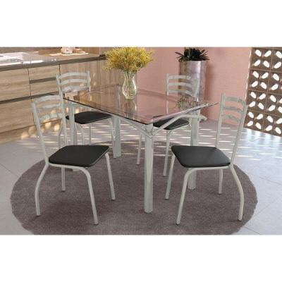 Sala De Jantar Completa Elba C/ Tampo De Vidro 120cm E 4 Cadeiras Portugal Niquel - Courano Preto - Kappesberg