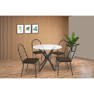 Sala De Jantar Completa Volga C/ Tampo De Vidro 95cm E 4 Cadeiras Noruega Preto - Marrom - Kappesberg