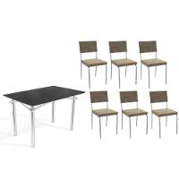 Sala De Jantar Completa Elba Tampo Madeirado C/ Vidro 120cm E 6 Cadeiras Zaria Cromada/preto - Suede Bege - Kappesberg - 1