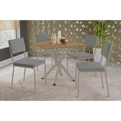 Sala De Jantar Completa Volga C/ Tampo De Madeira 90cm E 4 Cadeiras Zaria Niquel/nogueira - Boucle Cinza - Kappesberg