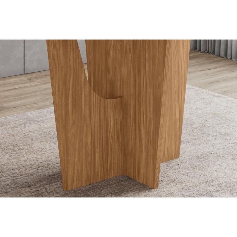 Mesa De Sala Jantar Vértice Sc131 C/ Tampo Madeirado C/ Vidro Redondo 140x140cm Nature/off White - Henn - 4