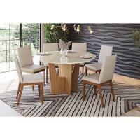 Mesa De Sala Jantar Vértice Sc131 C/ Tampo Madeirado C/ Vidro Redondo 140x140cm Nature/off White - Henn - 5