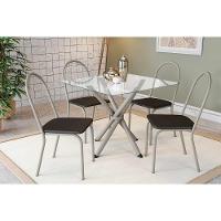 Sala De Jantar Completa Volga C/ Tampo De Vidro 90cm E 4 Cadeiras Noruega Niquel - Courano Preto - Kappesberg - 1