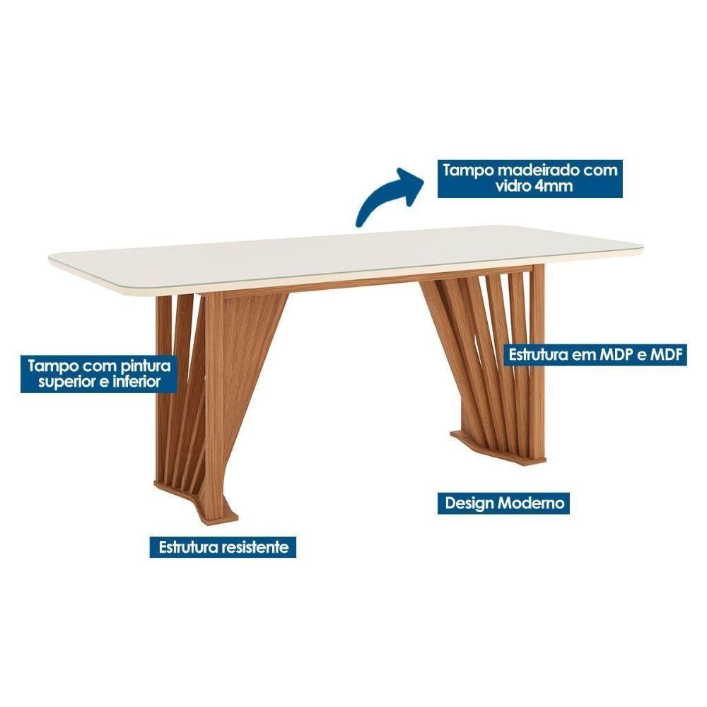 Mesa De Sala Jantar Adriana Sc46 C/ Tampo Madeirado C/ Vidro Curvo 200x80cm Nature - Henn - 2
