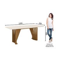 Mesa De Sala Jantar Adriana Sc46 C/ Tampo Madeirado C/ Vidro Curvo 200x80cm Nature - Henn - 3