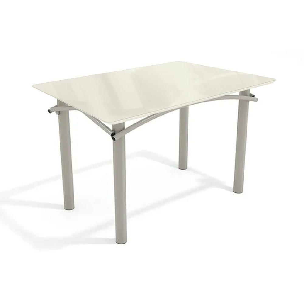 Mesa De Sala Jantar Elba Tampo Madeirado C/ Vidro 120cm Niquel/off White - Kappesberg - 1