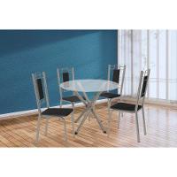 Sala De Jantar Completa Volga C/ Tampo De Vidro 95cm E 4 Cadeiras Florença Niquel - Courano Preto - Kappesberg - 1