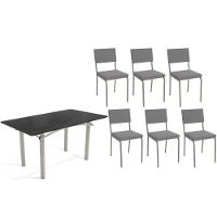 Sala De Jantar Completa Elba Tampo Madeirado C/ Vidro 160cm E 6 Cadeiras Zaria Niquel/preto - Suede Cinza - Kappesberg - 1