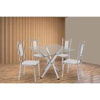 Sala De Jantar Completa Volga C/ Tampo De Vidro 90cm E 4 Cadeiras Florença Cromada - Courano Branco - Kappesberg - 1