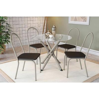 Sala De Jantar Completa Volga C/ Tampo De Vidro 95cm E 4 Cadeiras Noruega Niquel - Courano Preto - Kappesberg