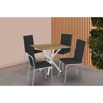 Sala De Jantar Completa Volga C/ Tampo De Madeira 90cm E 4 Cadeiras Amsterdã Cromado/nogueira - Preto - Kappesberg