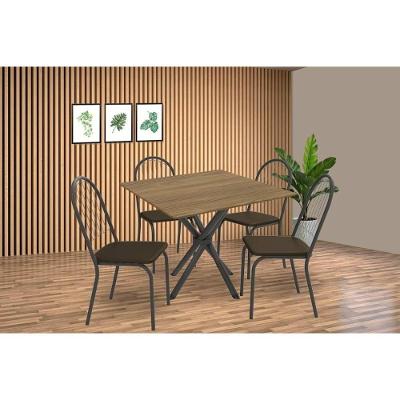 Sala De Jantar Completa Volga C/ Tampo De Madeira 90cm E 4 Cadeiras Noruega Preto/nogueira - Marrom - Kappesberg