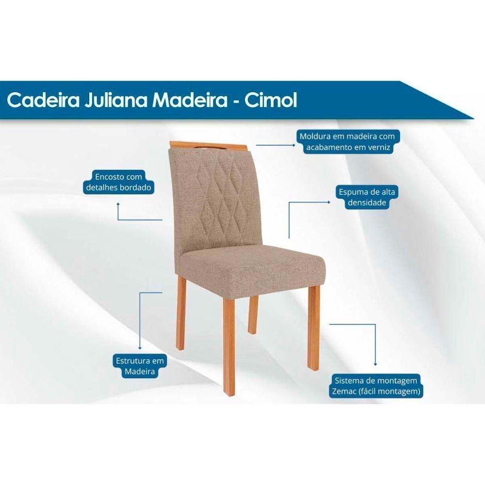 Sala De Jantar Completa ágata Tampo Madeirado C/ Vidro 130x80cm E 4 Cadeiras Juliana Madeirado/suede Nude Bege - Cimol - 3