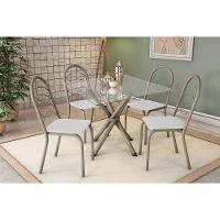 Sala De Jantar Completa Volga C/ Tampo De Vidro 90cm E 4 Cadeiras Holanda Niquel - Courano Branco - Kappesberg - 1