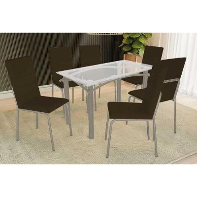 Sala De Jantar Completa Elba C/ Tampo De Vidro 120cm E 4 Cadeiras Amsterdã Niquel - Courano Marrom - Kappesberg