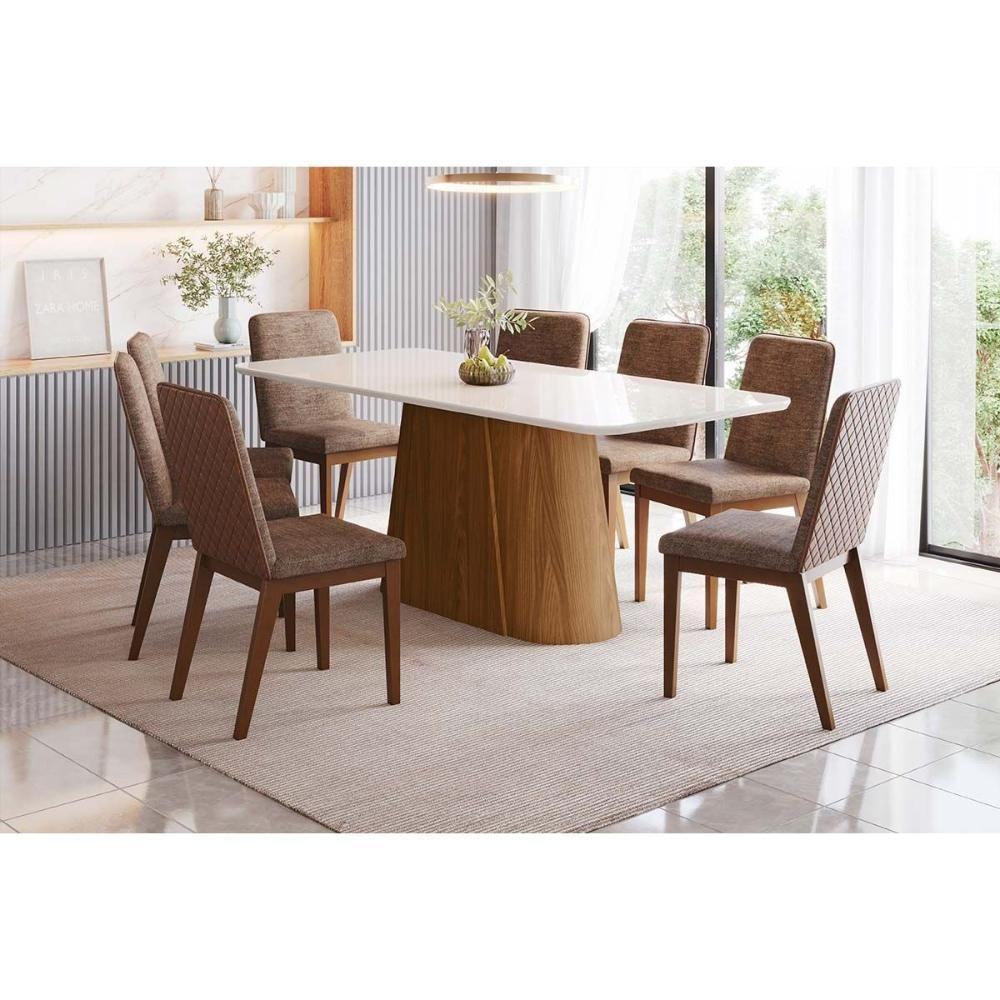 Mesa De Sala Jantar Olivia Sc121 C/ Tampo Madeirado C/ Vidro Curvo 200x90cm Nature/off White - Henn - 2