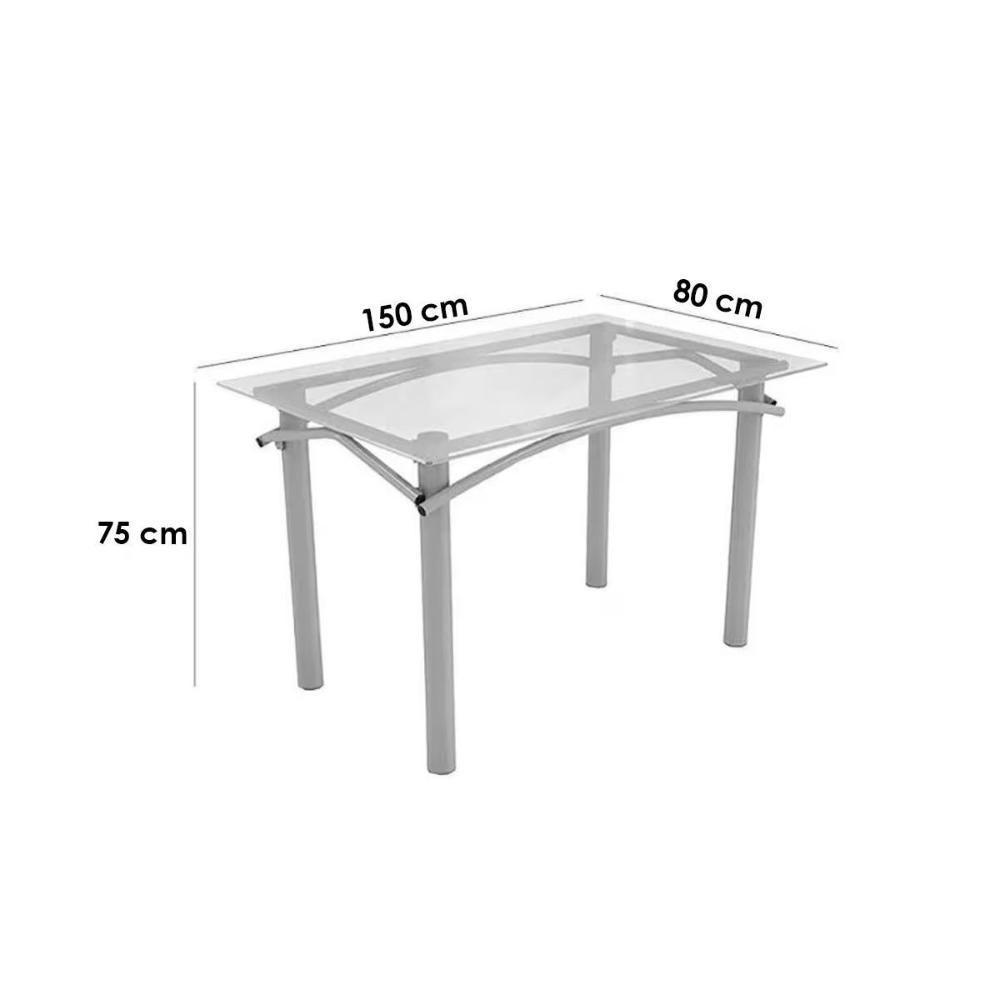 Sala De Jantar Completa Elba C/ Tampo De Vidro 80x150cm E 6 Cadeiras Florença Cromada - Courano Branco - Kappesberg - 4