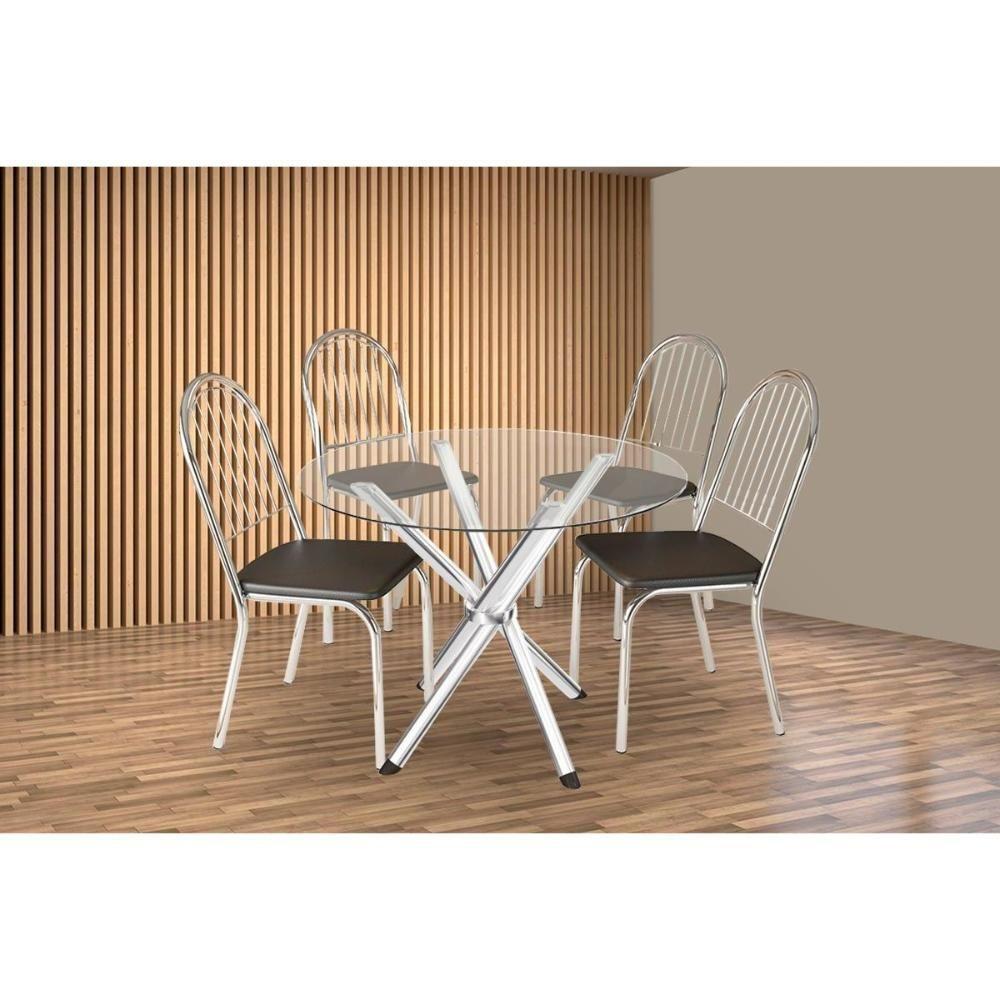 Sala De Jantar Completa Volga C/ Tampo De Vidro 95cm E 4 Cadeiras Noruega Cromada - Courano Preto - Kappesberg - 1
