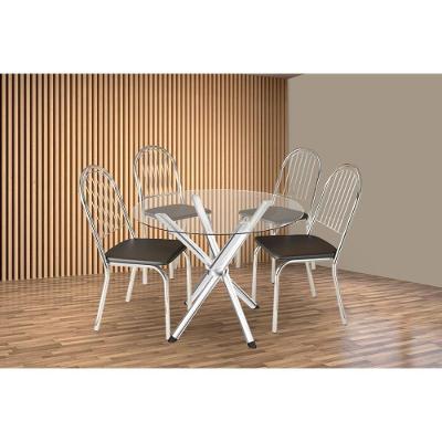 Sala De Jantar Completa Volga C/ Tampo De Vidro 95cm E 4 Cadeiras Noruega Cromada - Courano Preto - Kappesberg