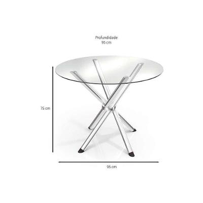 Sala De Jantar Completa Volga C/ Tampo De Vidro 95cm E 4 Cadeiras Noruega Cromada - Courano Preto - Kappesberg