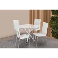 Sala De Jantar Completa Volga C/ Tampo De Vidro 95cm E 4 Cadeiras Amsterdã Cromada - Courano Branco - Kappesberg - 1