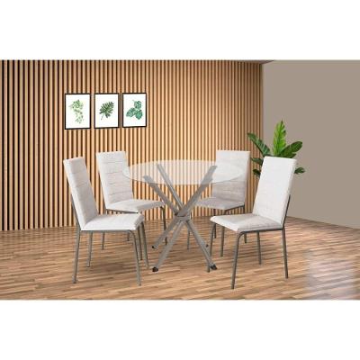 Sala De Jantar Completa Volga C/ Tampo De Vidro 95cm E 4 Cadeiras Amsterdã Niquel - Courano Branco - Kappesberg
