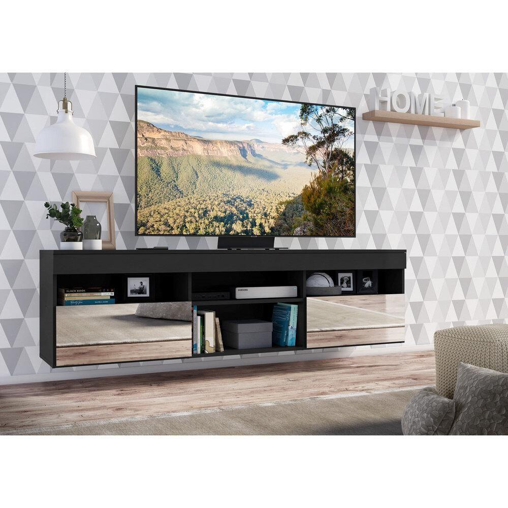 Rack Tv 65" Suspenso Com Espelho 2 Portas Paris Multimóveis V3331 Preto Preto - 2