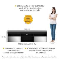 Rack Tv 65" Suspenso Com Espelho 2 Portas Paris Multimóveis V3331 Preto Preto - 6