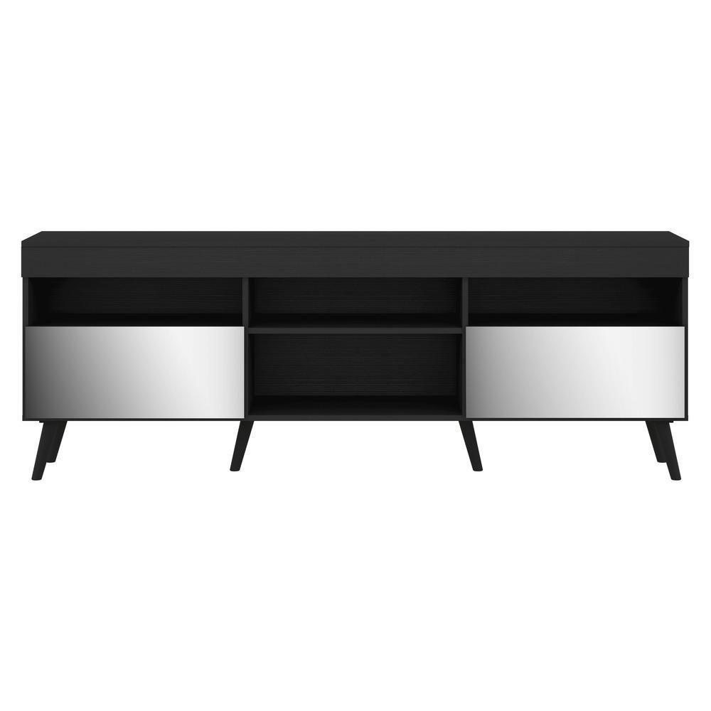Rack Tv 65" Retrô Com Espelho 2 Portas Paris Multimóveis V3332 Preto Preto - 3