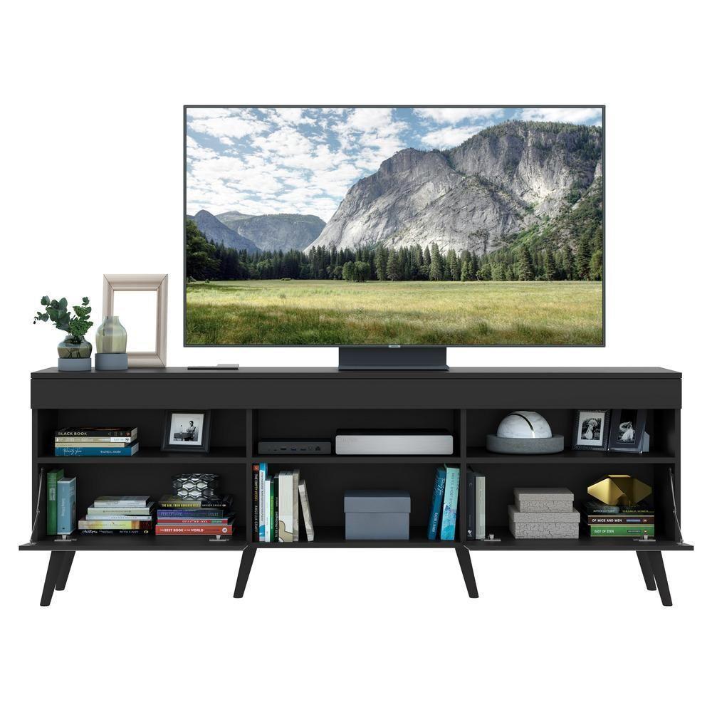 Rack Tv 65" Retrô Com Espelho 2 Portas Paris Multimóveis V3332 Preto Preto - 4