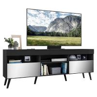 Rack Tv 65" Retrô Com Espelho 2 Portas Paris Multimóveis V3332 Preto Preto - 1