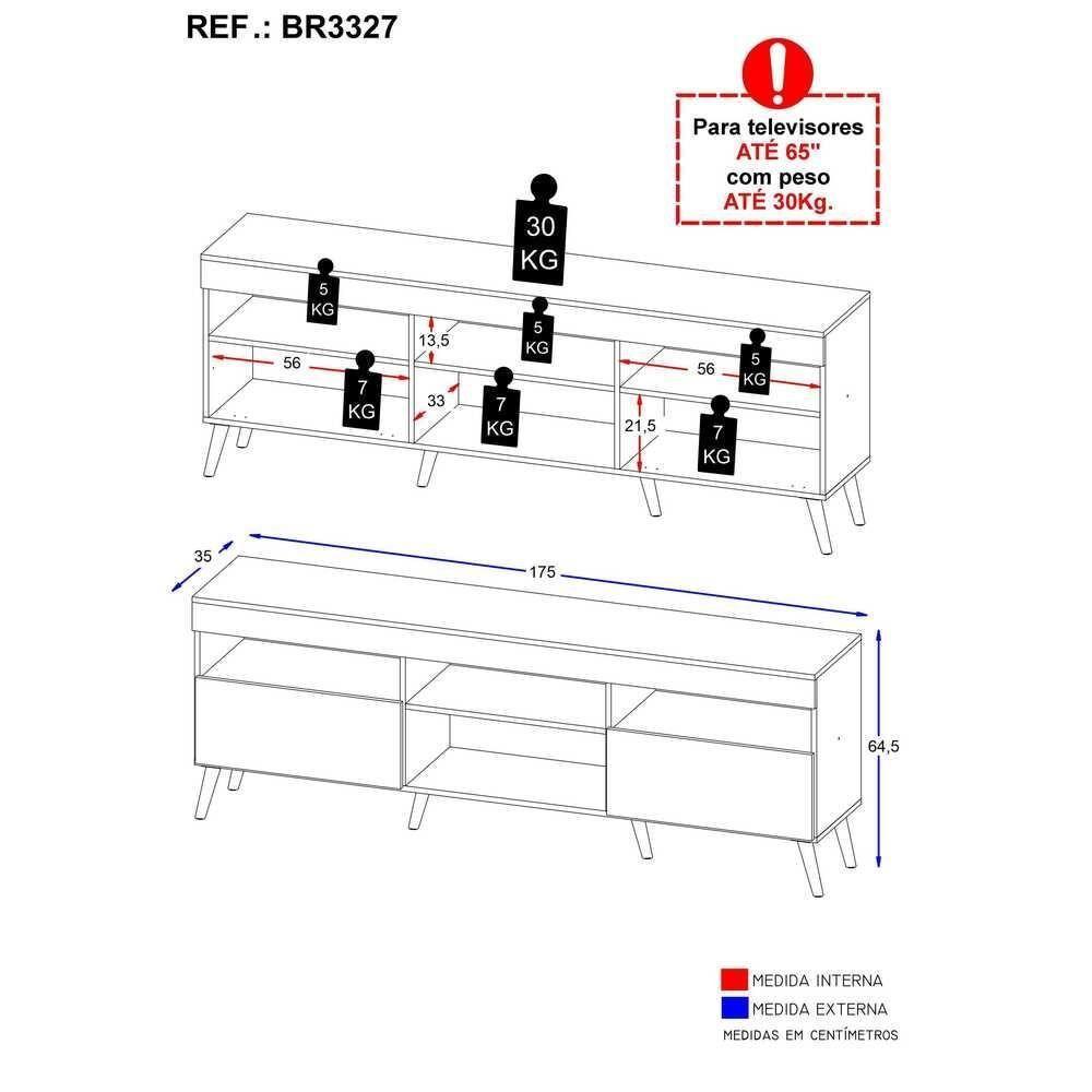 Rack Tv 65" Retrô e 2 Portas Espanha Mp3327 Preto - 4