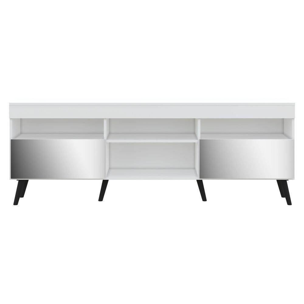 Rack Tv 65" Retrô Com Espelho 2 Portas Paris Multimóveis V3332 Branco/Preto Branco/Preto - 3