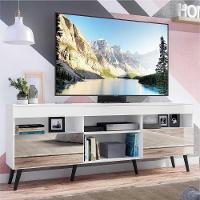 Rack Tv 65" Retrô Com Espelho 2 Portas Paris Multimóveis V3332 Branco/Preto Branco/Preto - 7