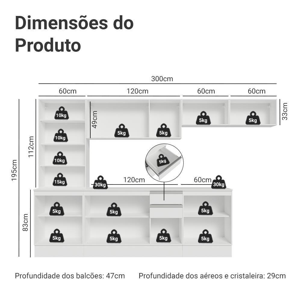 Armário De Cozinha Completa 100% Mdf 300 Cm Smart Madesa 04 Branco - 3