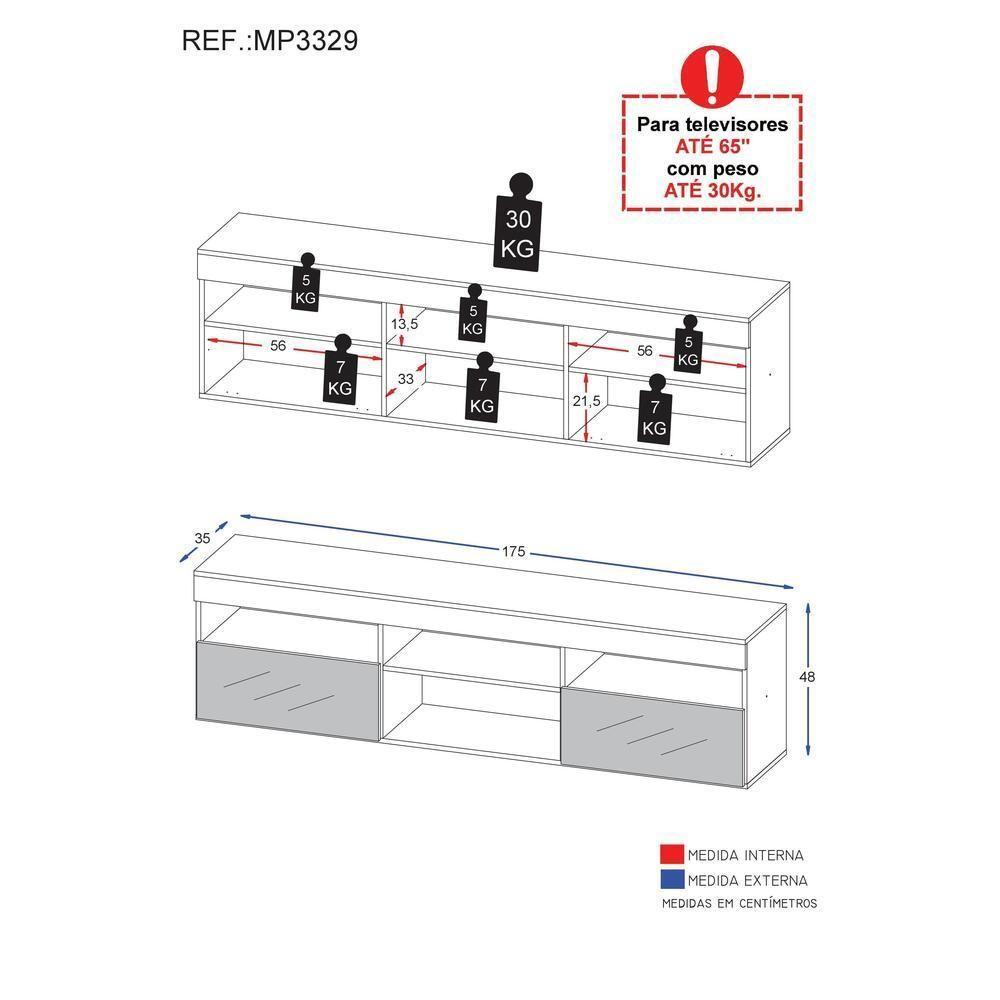 Rack Tv 65 Com Espelho e 2 Portas Paris Preto - 6