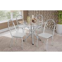 Sala De Jantar Completa Volga C/ Tampo De Vidro 90cm E 4 Cadeiras Holanda Cromada - Courano Branco - Kappesberg - 1