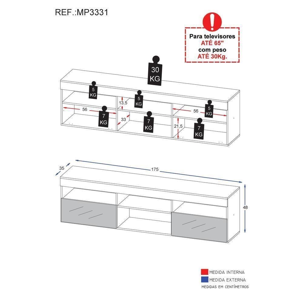 Rack Tv 65 Suspenso Com Espelho e 2 Portas Paris - 7