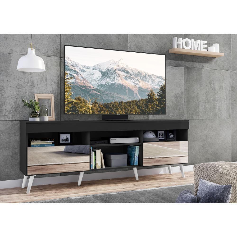 Rack Tv 65 Com Espelho, Pés Retrô e 2 Portas Paris - 5