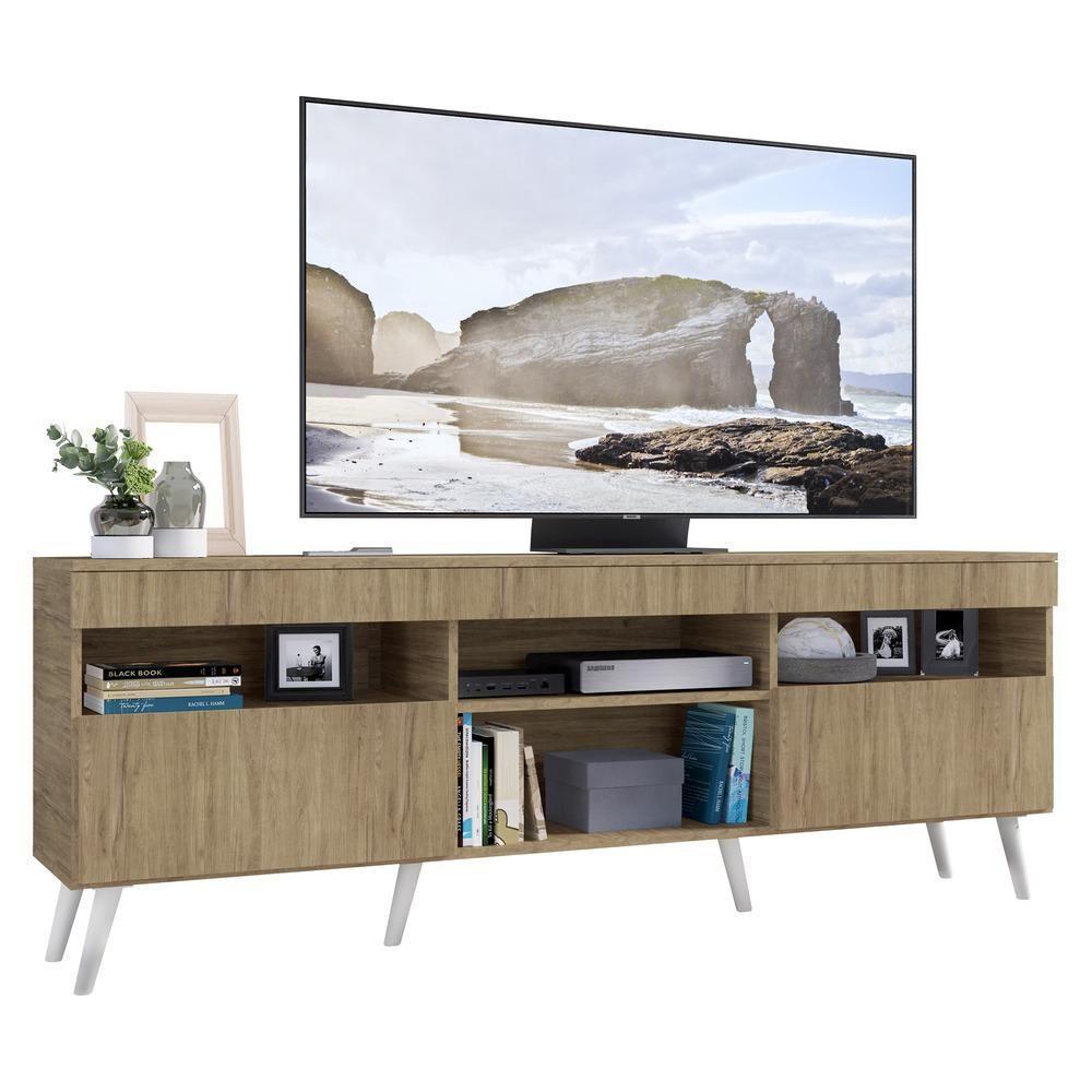 Rack Tv 65 Com Pés Retrô e 2 Portas Paris Rustic/branco - 1