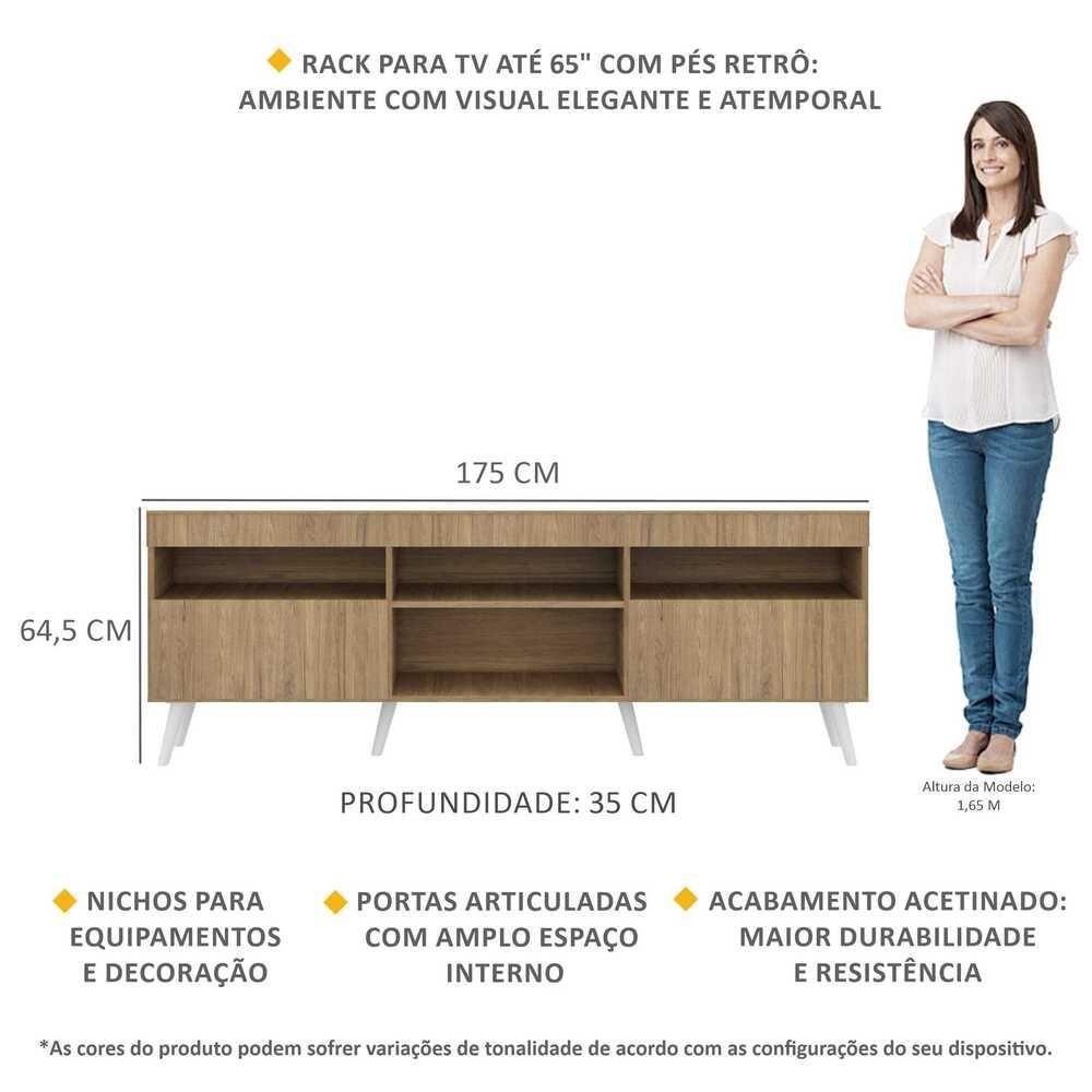 Rack Tv 65 Com Pés Retrô e 2 Portas Paris Rustic/branco - 3