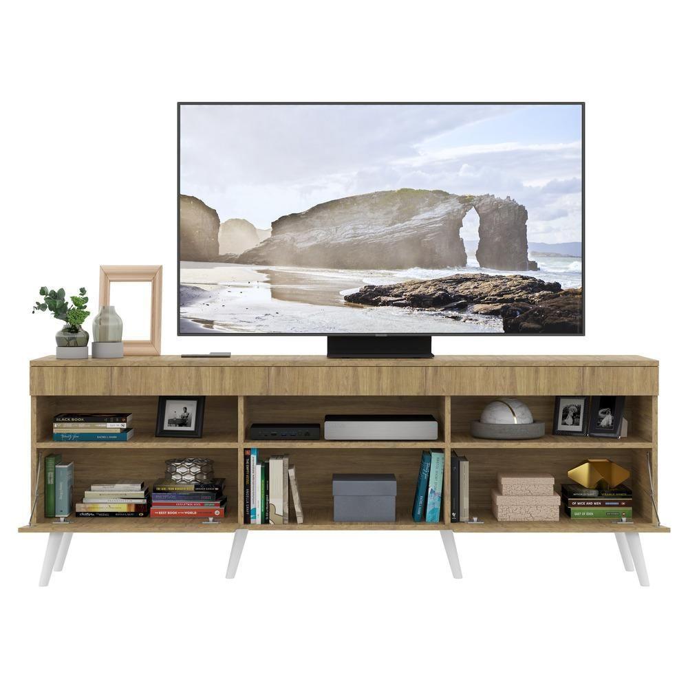 Rack Tv 65 Com Pés Retrô e 2 Portas Paris Rustic/branco - 4