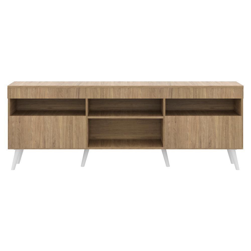 Rack Tv 65 Com Pés Retrô e 2 Portas Paris Rustic/branco - 5