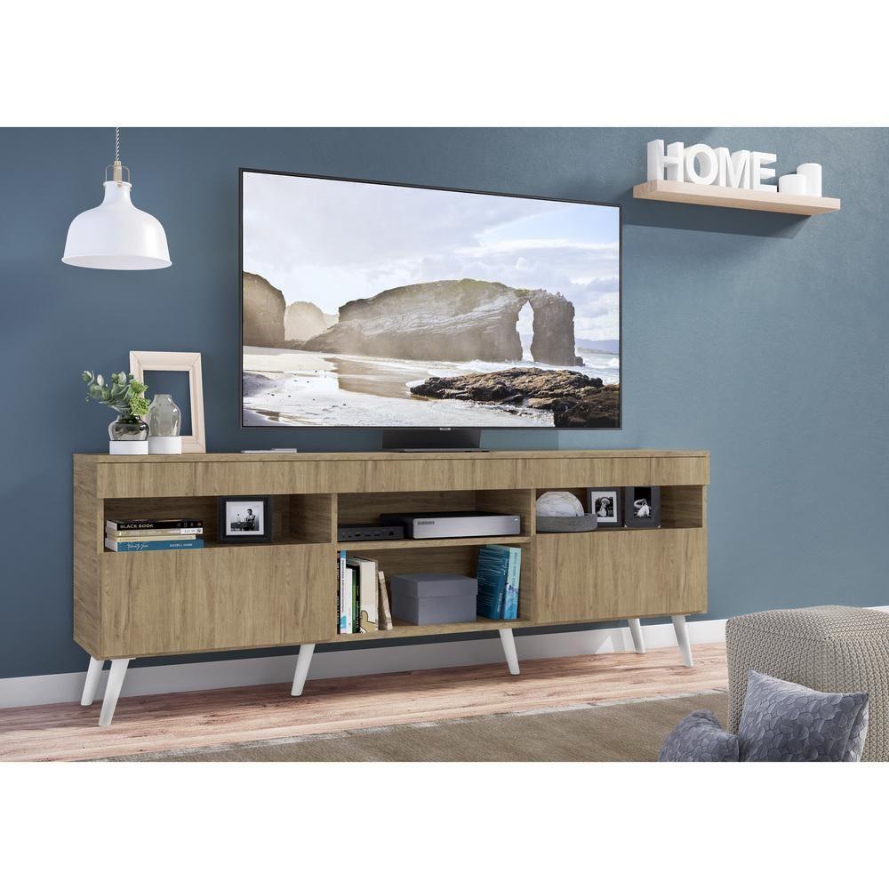 Rack Tv 65 Com Pés Retrô e 2 Portas Paris Rustic/branco - 6