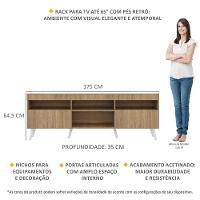 Rack Tv 65 Com Pés Retrô e 2 Portas Paris Rustic/branco - 3