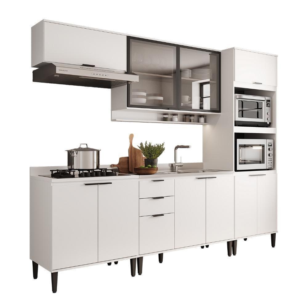 Armário De Cozinha Completa C Balcão Miami Studio Carraro Branco - 2