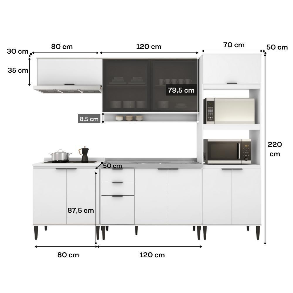 Armário De Cozinha Completa C Balcão Miami Studio Carraro Branco - 3